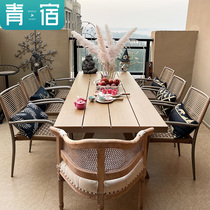 Outdoor table and chairs Courtyard Garden Open Air With Umbrella Outdoor Leisure Plastic Wood Dining Table Tennis Red Hotel Villa Terrace Rattan