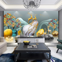 Modern light luxury lucky deer wallpaper TV background wall mural fortune tree wallpaper living room wall cloth atmospheric 8d Wall cloth