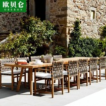 Outdoor anti-corrosion solid wood table and chair Courtyard Garden balcony Teak rattan chair Outdoor waterproof sunscreen rattan furniture combination