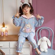 Childrens girls pajamas spring and autumn cotton long sleeve suit