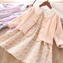  Girls  dresses spring and Autumn 2021 new suit childrens clothing floral skirt little girl childrens two-piece Western style