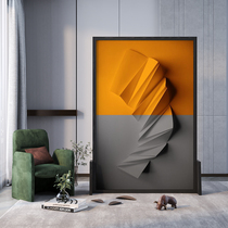 Nordic modern geometric mural orange color block solid wood screen corridor window architectural decoration partition living room seat screen