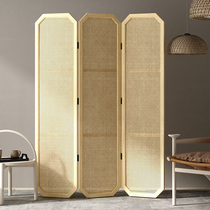 Solid wood screen partition living room mobile folding rattan simple Japanese lattice screen Home blocking decorative folding screen