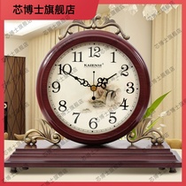Solid wood clock European style double-sided clock table clock living room mute retro creative desktop ornaments large desktop sitting clock