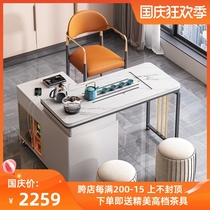 Rock board balcony mobile tea table household wheeled small tea car modern light luxury kung fu tea table kettle integrated