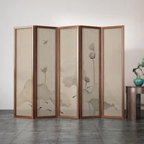 New Chinese screen solid wood folding screen landscape partition guest study hall folding movement blocking porch office barrier