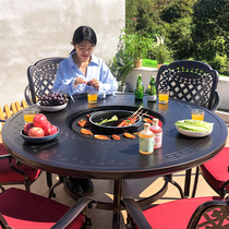 Shuyi outdoor cast aluminum barbecue table and chair courtyard outdoor leisure hot pot barbecue table electric oven household dining table and chair