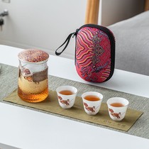 Travel tea set carrying case a pot of Three Cups of anti-hot glass fast guest Cup Japanese ceramic set kung fu tea set