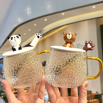 Cup female high-value net red hot high borosilicate heat-resistant glass water cup with lid spoon office coffee cup ins