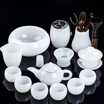 High-end Glazed Tea Set Kung Fu Suit Home Light Lavish White Jade Tea Tea Tea Tea Cup Tea Tea Maker Gift Gift Box Dress