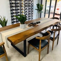 Wrought iron solid wood dining table Simple retro rectangular computer desk Office desk Large board long table Conference table desk custom