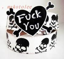 Personality mens belt Korean version of punk trend belt Youth Black skull handsome graffiti non mainstream belt