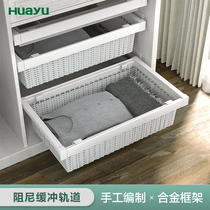 Painting Yu wardrobe damping drawer type pull basket Telescopic pants rack cabinet pull-out storage basket Cloakroom storage basket accessories