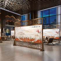 New Chinese style solid wood screen partition living room hotel Office Mobile porch landscape seat screen blocking thousands of miles of rivers and mountains