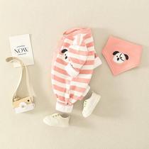 Infant double-layer jumpsuit female baby cute Super Cute Spring and Autumn out ha clothes newborn long sleeve cartoon climbing suit