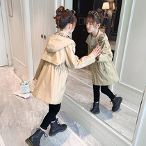 Girl autumn coat 2021 New Korean tide boy girl khaki hooded trench coat children fashion top