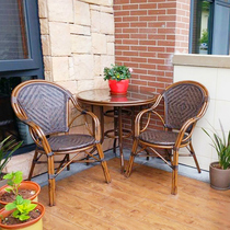  Rattan chair three-piece combination leisure rattan sofa woven outdoor tea table and chair Bamboo rattan small coffee table Balcony table and chair