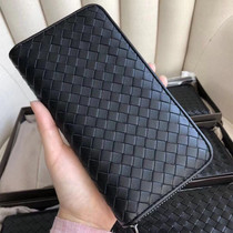 BV DIVANI wallet mens leather woven business leather bag zipper lambskin long card bag half fold wallet
