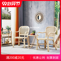 Rattan chair natural real Vine balcony small table and chair three-piece set Nordic backrest indoor home homestay courtyard combination Rattan