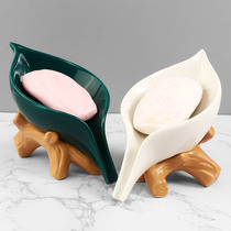 Creative Nordic ceramic leaf soap box drain household punch-free cute soap box Bathroom laundry soap holder