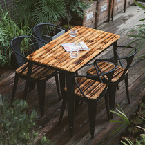 Iron Art Beer Outdoor Table And Chairs Combine Five Pieces Of Terrace Embalming Solid Wood Outdoor Table And Chairs Balcony Courtyard Casual Table