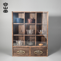 Rongshantang solid wood teacup rack Tea set rack Storage cabinet Teapot rack Small antique rack Tea set accessories Tea pet A