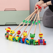 Children push music wooden single pole toddler trolley toy 1 year old baby 2-3 year old half baby boy girl