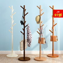 Solid Wood hanger floor bedroom simple single pole hanger living room vertical clothes household wooden hanger coat rack