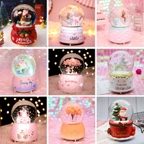 Crystal ball music box floating snowflakes glowing rotating music box ornaments for boys and girls birthday Christmas gifts