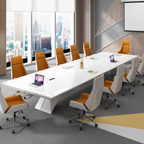 High-end baking paint conference table and chairs combined long table large white meeting room Negotiations table office furniture minimalist modern