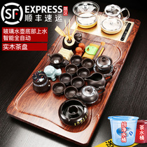 Kun De household automatic glass bottom water induction cooker solid wood tea tray kung fu tea set light luxury tea table