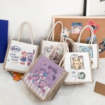 Original simple linen handbag bag tide cartoon literature and art hand carry snack bag Student school bag urinate when the bag