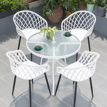 Outdoor table and chairs patio outdoor white net red open-air terrace balcony tea table iron art casual carbon steel plastic chair