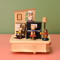 jeancard Music Box Cats Play Piano Rotating Wooden Music Box Taiwan Gives Boys and Girls Birthday Gifts
