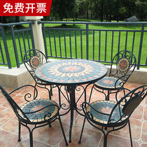 Eurostyle Outdoor Balcony Iron Art Mosaic Small Table Chair Outdoor Terrace Courtyard Casual Cafe creative three sets