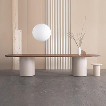 Oval solid wood conference table desk Nordic table small apartment simple modern long table log desk