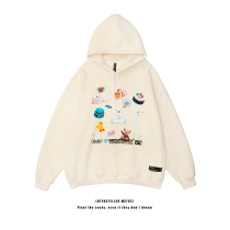 GALACTIC tired quietly hidden in the heart Harajuku wind cartoon printing plus velvet men and women Tide brand loose couple