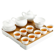 Sus ceramic tea set set simple white porcelain kung fu tea set tea cup with bamboo water storage tea tray set