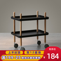 Nordic Danish sofa side cabinet small apartment simple bedside table solid wood cart mini mobile coffee table side corner