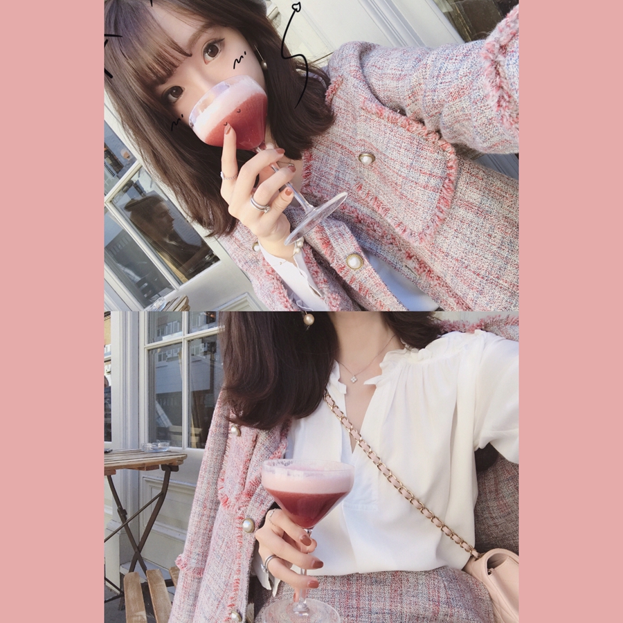 金蘑菇菇 吃土也要入的甜美年輕感小香風外套粗紗混色雙面呢套裝
