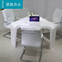 Negotiating table Desk Office Brief Modern Creative Hospitality White Baking Varnish Triangular Meeting Table And Chairs Composition