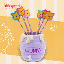 Disney Store Winnie the Pooh honey can pen holder cartoon rubber pencil six piece Stationery Set