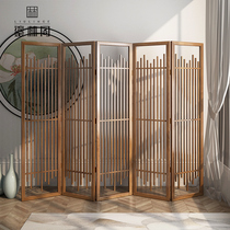 New Chinese screen partition living room Solid Wood Hollow folding screen Teahouse clubhouse foldable mobile porch custom grid