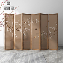 New Chinese screen folding mobile solid wood office partition living room simple modern bedroom shelter