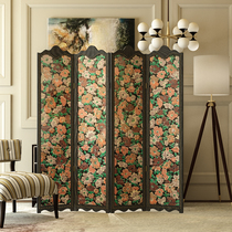 American country European flower screen partition living room hotel bedroom solid wood decoration semi-transparent folding mobile folding screen