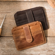 Retro Ultra Slim Card Bag Men Genuine Leather Mini Small Zero Wallet Cardholder Woman Driving License Leather Set Documents Card Bag