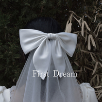 FirstDream New wedding bridal headdress certificate registration travel props Satin wedding bow veil