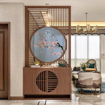 New Chinese screen partition living room solid wood hollow shoe cabinet One-piece door blocking entry entrance cabinet grid modern
