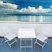 Folding table and chairs Outdoor portable white patio Balcony Plastic Wood Embalming Balcony Small Tea Table Three Sets
