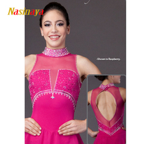 Funo custom children adult figure skating suit girls performance competition examination skirt rose red diamond flash sleeveless